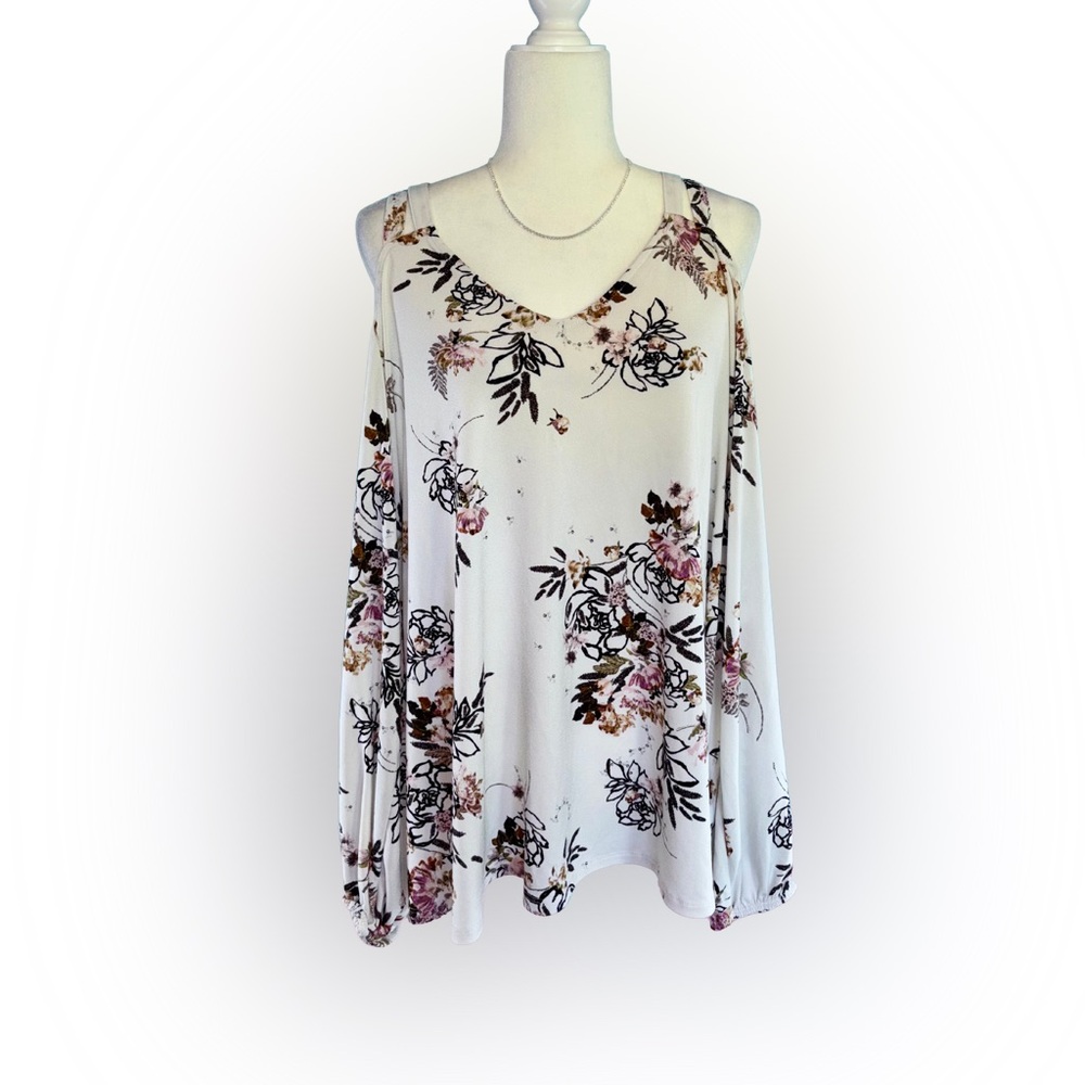 Torrid White & Pink Cold Shoulder Floral Blouse Plus Size Style Size 3X